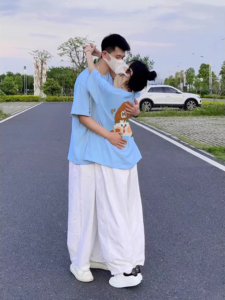The same color couple clothes summer clothes 2023 new trend brand short-sleeved T-shirt net red ins super hot high-end cotton
