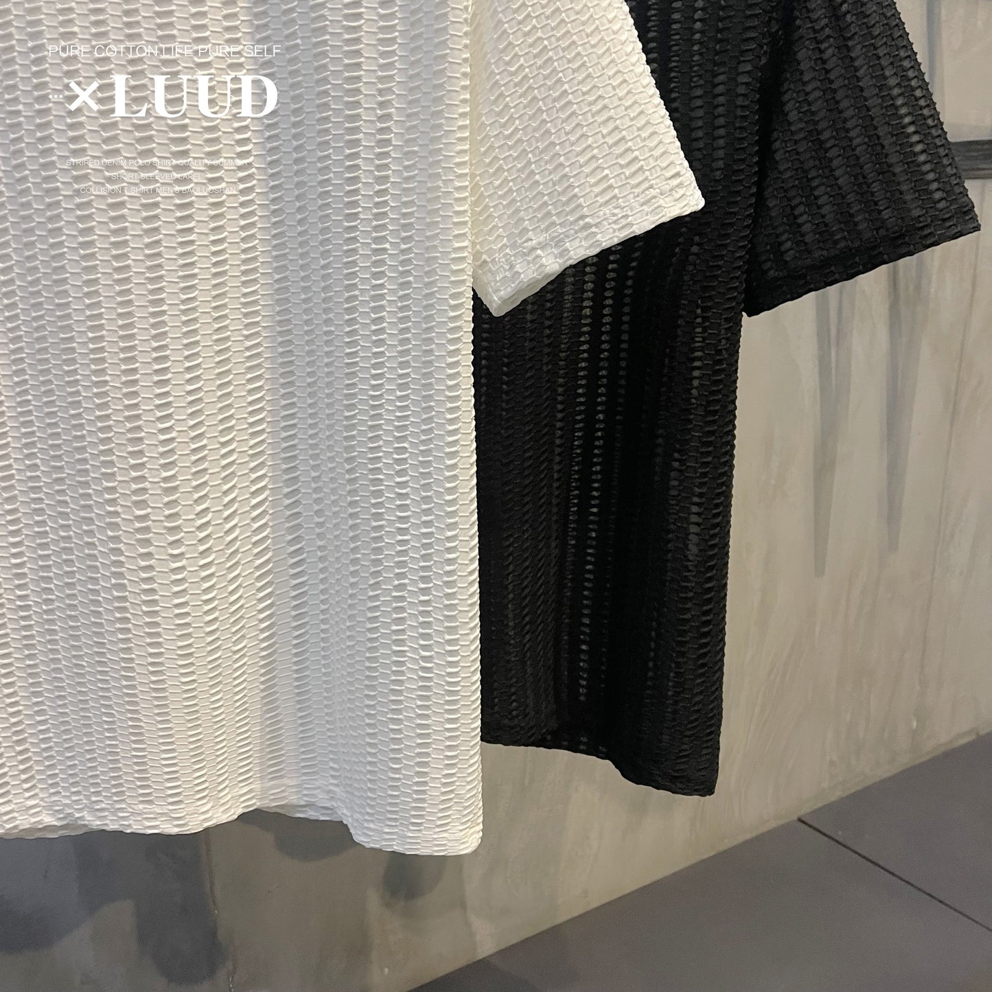 LUUD modern fashion hollow niche design solid color T-shirt simple breathable trendy men's round neck short-sleeved top