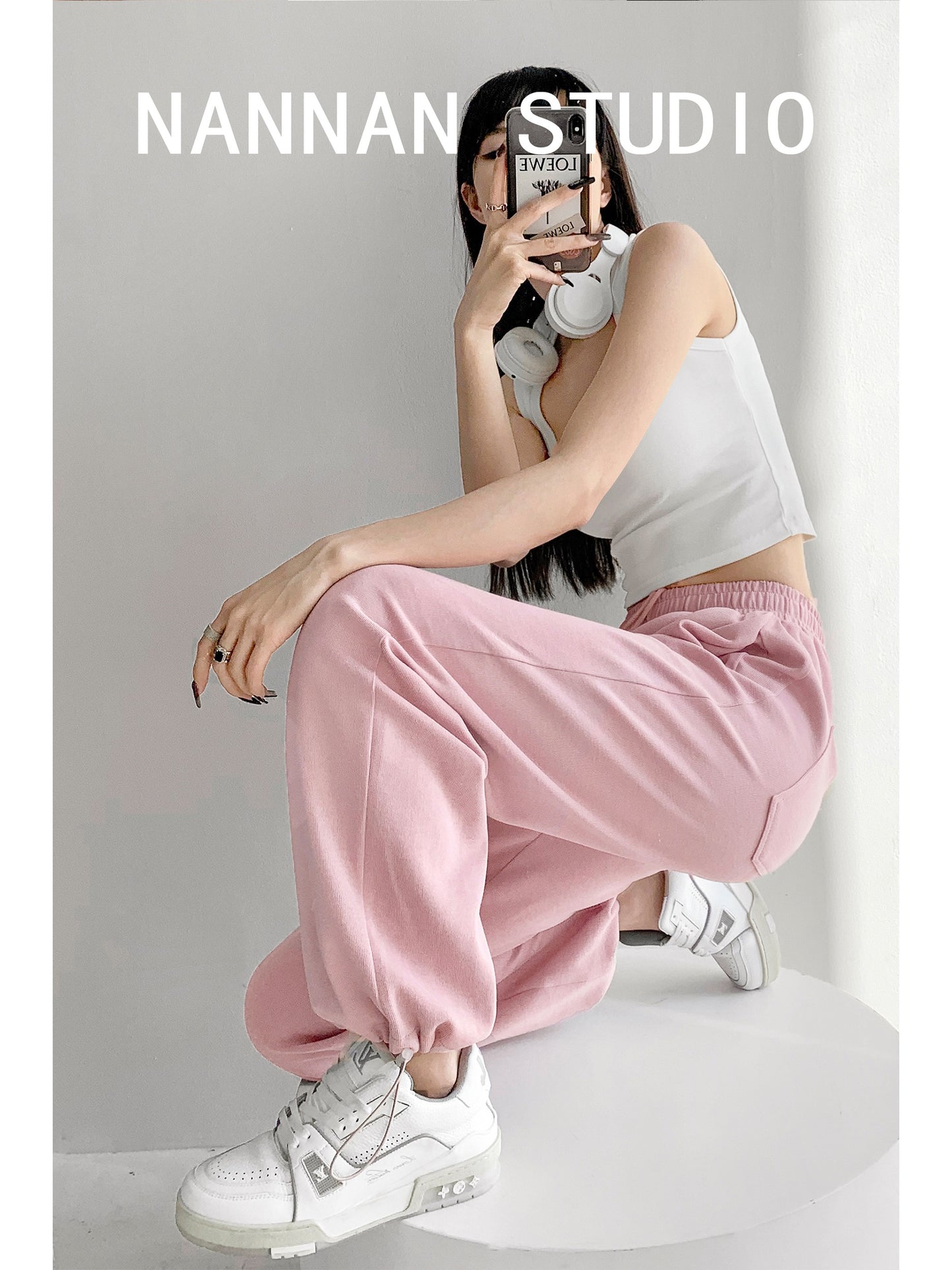 Pants king of the year! Sweet cool hot girl loose pink sweatpants women's summer outerwear elastic waist wide-legged trousers