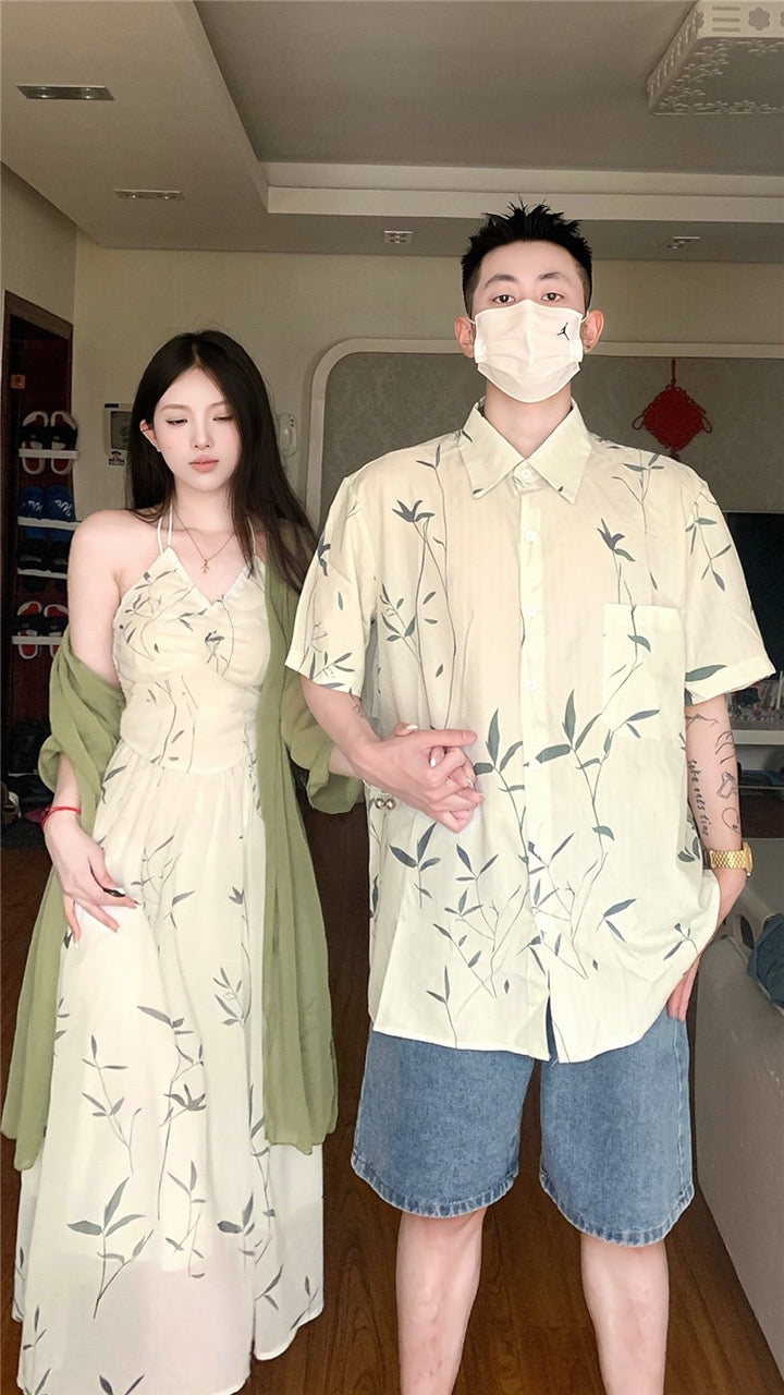 New Chinese style couple clothes summer niche design sense Korean dress two-piece set French one dress and one skirt ins tide