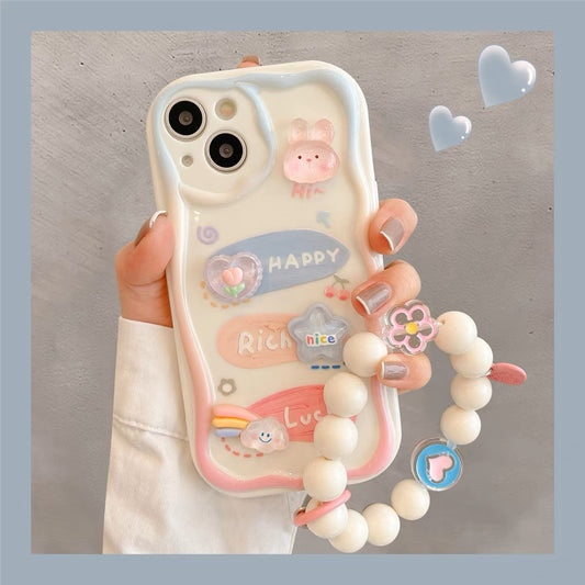 Suitable for Apple 13 mobile phone case iphone14promax three-dimensional rabbit bear bracelet 11 fun cartoon 12 cute new xsmax net red female models xr super hot models x silicone mobile phone cases