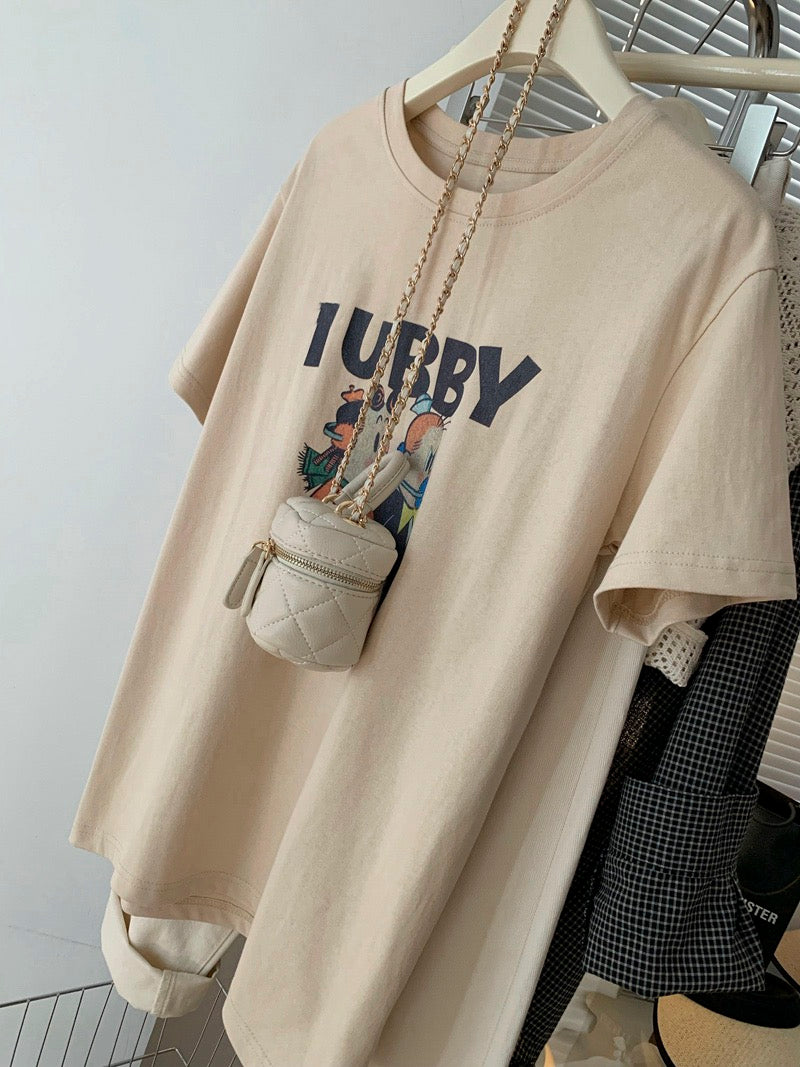 American retro printed round neck shoulder t-shirt women's summer design sense niche loose T-shirt half-sleeved cotton top