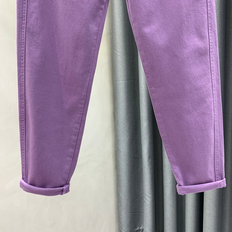 European goods purple jeans women's summer thin fashion all-match elastic small feet harem pants high waist slim carrot pants trendy