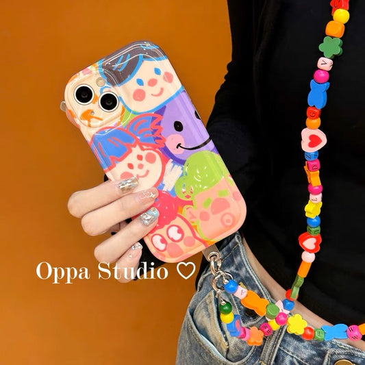 Graffiti smiley face cartoon suitable for iPhone14promax Apple 13 mobile phone case 11 new 12 air cushion plus lanyard 14Pro creative 13Promax female models 12Pro all-inclusive anti-fall soft shell