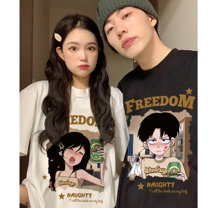 Different and special couple outfits summer high-end 2023 new trendy short-sleeved T-shirt suits for a man and a woman