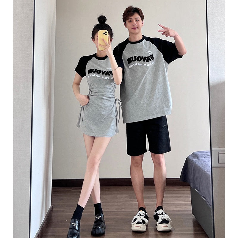 The same color couple dress, one dress, one dress, female 2023 new summer T-shirt, high-end suit, special