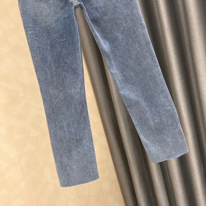 Irregular straight jeans women's summer 2022 new slimming slim high waist slit nine-point cigarette pants tide