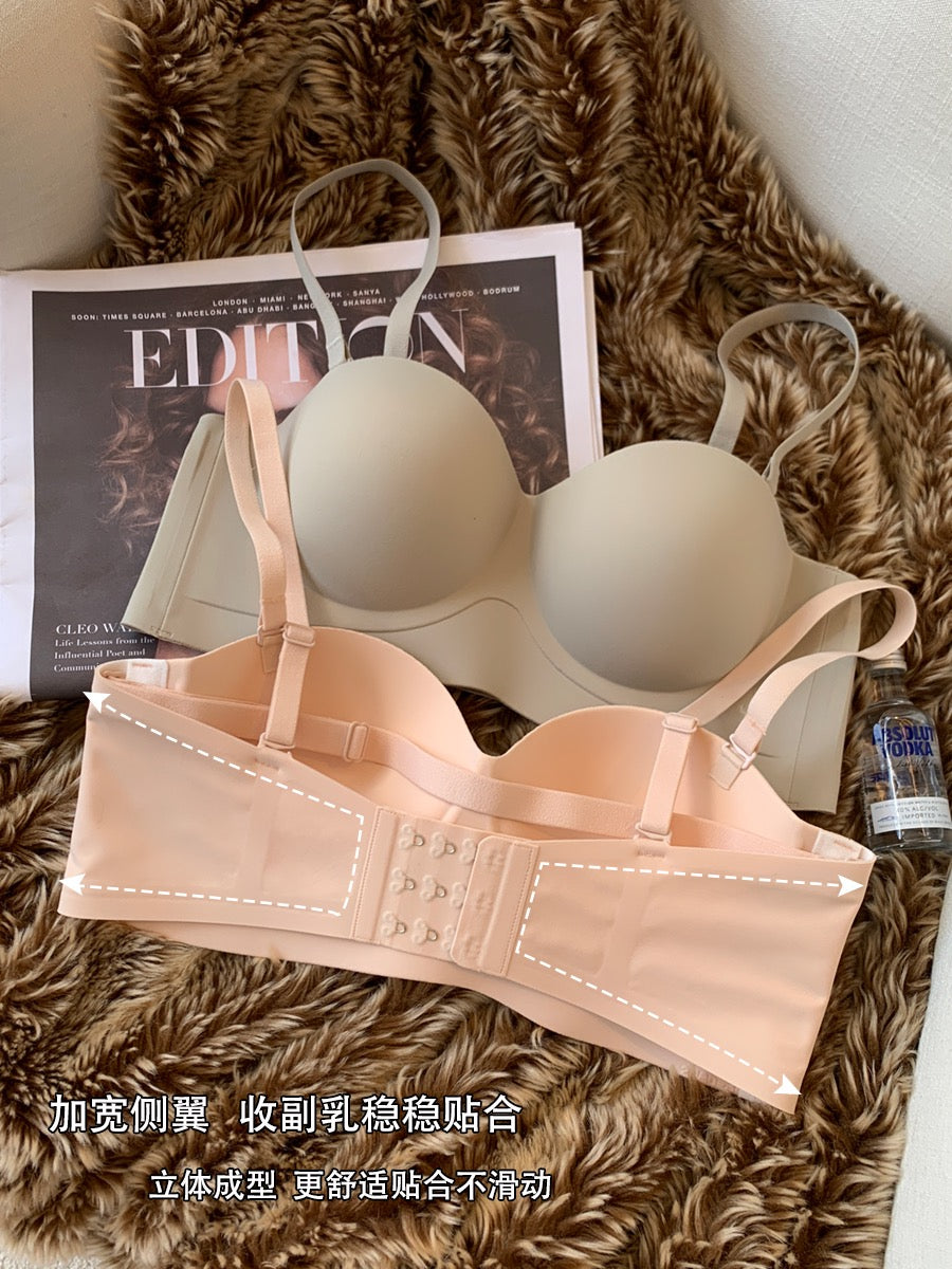 Strapless underwear women's non-slip gathered small chest shows big tube top top thin bottom thick seamless bra without steel ring invisible bra