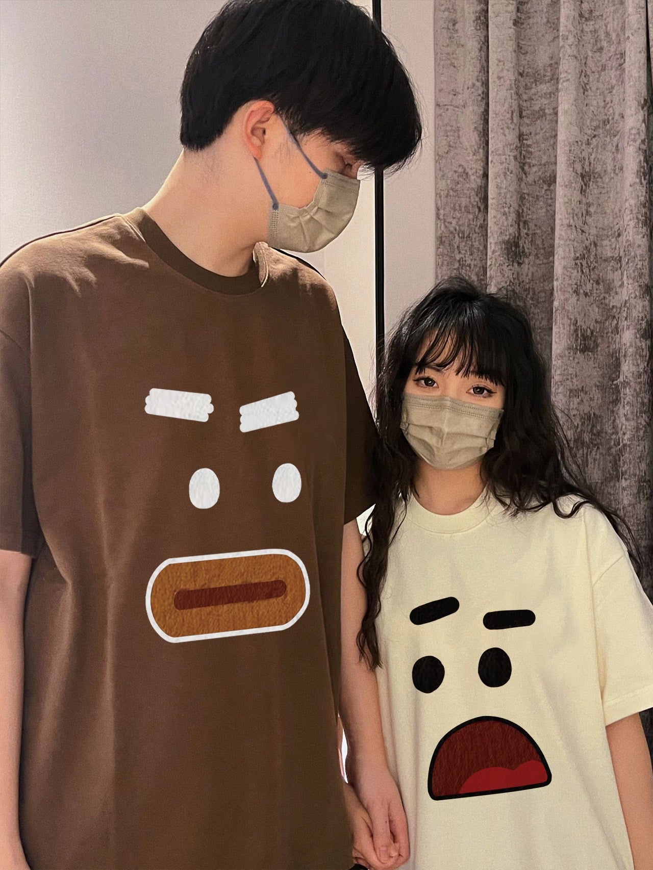 Disoo is different, special couple outfit summer suit short-sleeved niche high-end sense spring tide brand coffee color T-shirt suit female