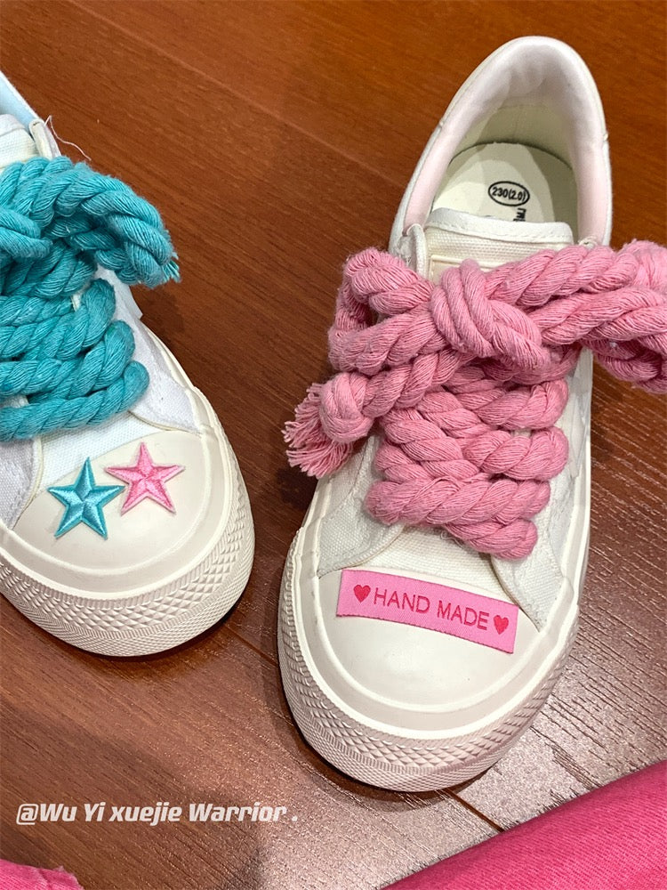 Pull back explosive change thick hemp rope canvas shoes women's 2023 new summer thin sneakers breathable niche original small white shoes