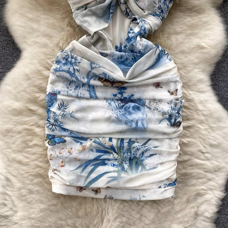 Pleated sling dress women's summer pure desire style sexy bag hip temperament self-cultivation hot girl tube top girl short skirt