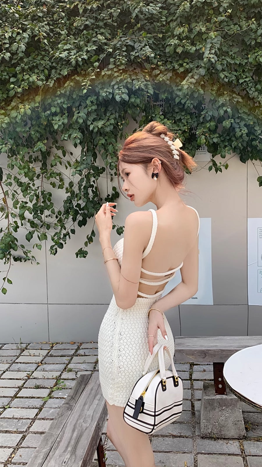 French sexy backless white knitted suspender dress female summer slim Lee Nhi Boutique French sexy backless white knitted suspender dress female summer slim Lee Nhi Boutique