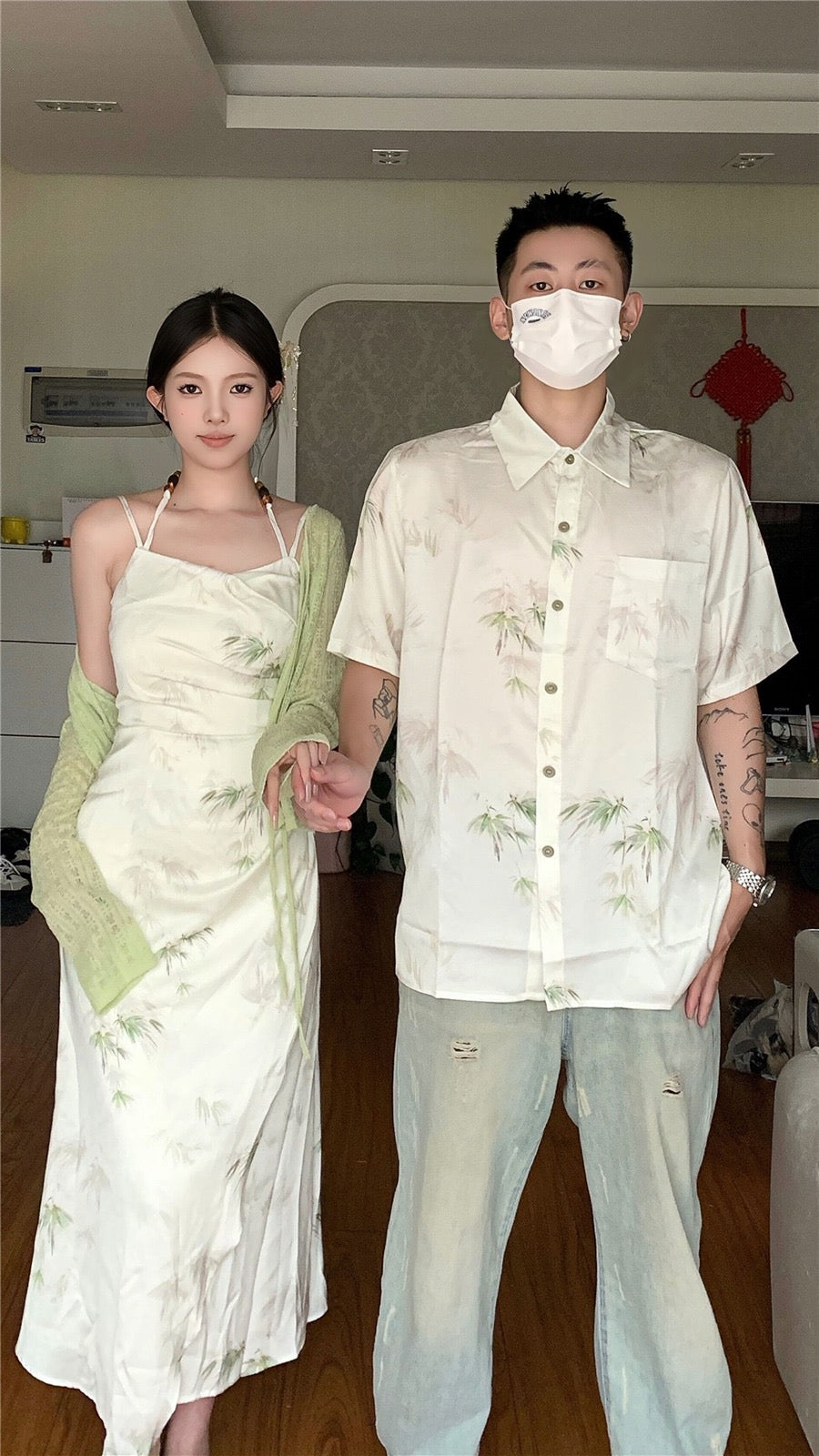 New Chinese style couple clothes summer niche design sense Korean dress two-piece set French one dress and one skirt ins tide