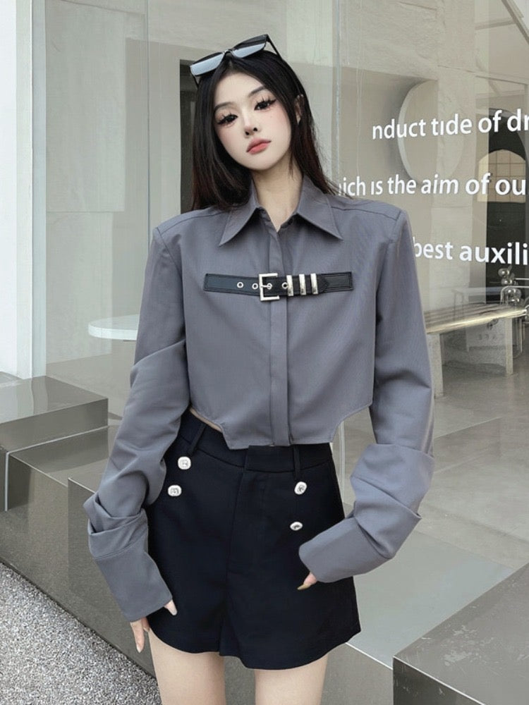 American hot girl short waist shirt women's spring design sense niche shirt coat chic top tide