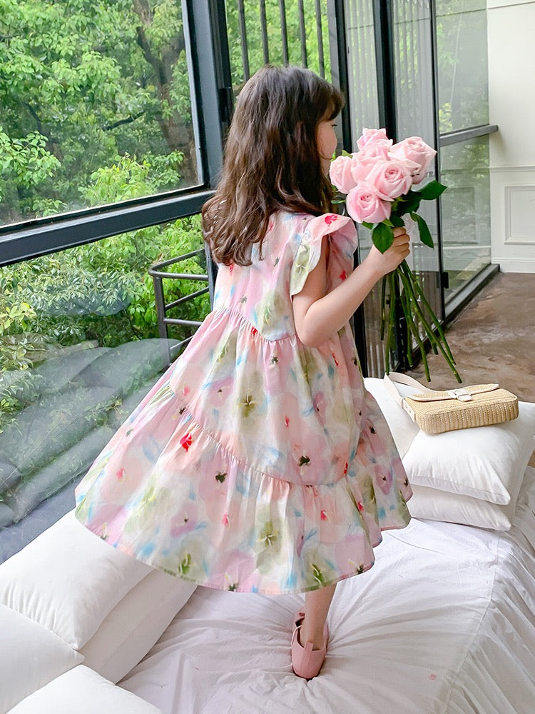 Girls summer dress 2023 new foreign style children's skirt summer little girl summer lotus leaf sleeve princess dress