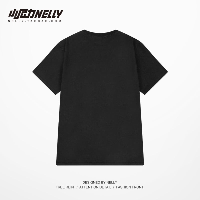 Hong Kong style pure cotton short-sleeved T-shirt men's summer ins trend bottoming shirt design sense loose cartoon mid-sleeved half-sleeved T-shirt