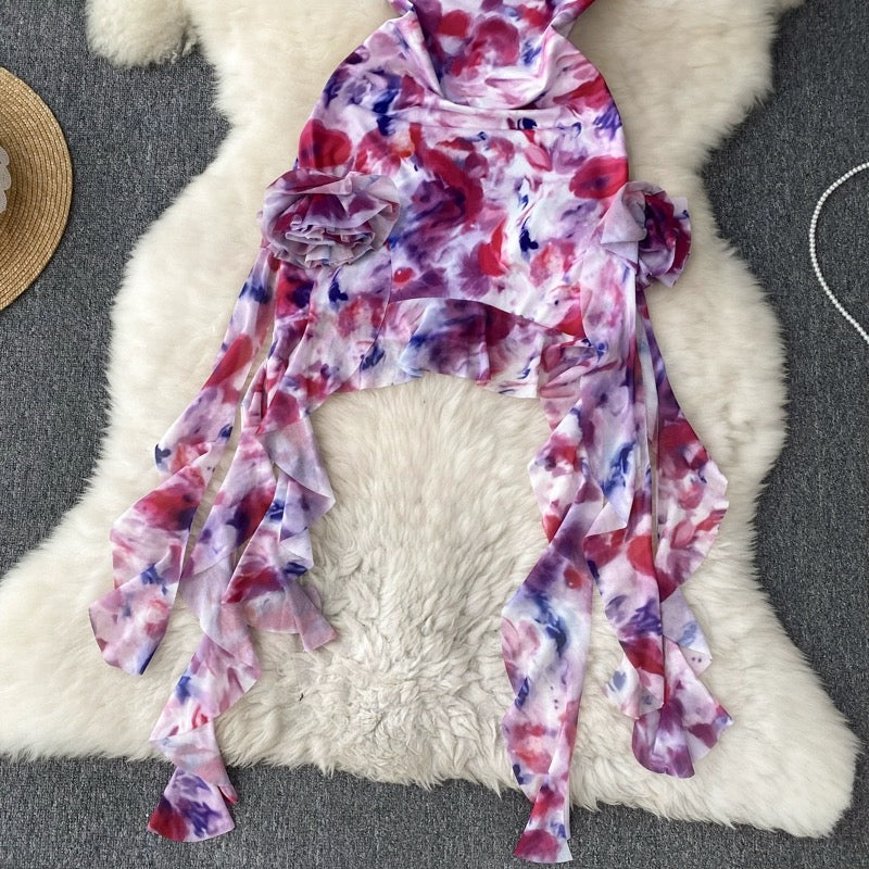 Pure desire babes smudged holiday wind tube top dress female summer streamer design sense waist waist slim fit bag hip skirt