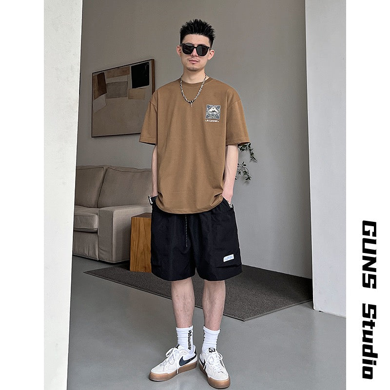 Uncle Bar Summer Casual Loose Round Neck Short-sleeved T-Shirt Men's Korean Style Handsome Half-Sleeve American Trend Half-Sleeve Top