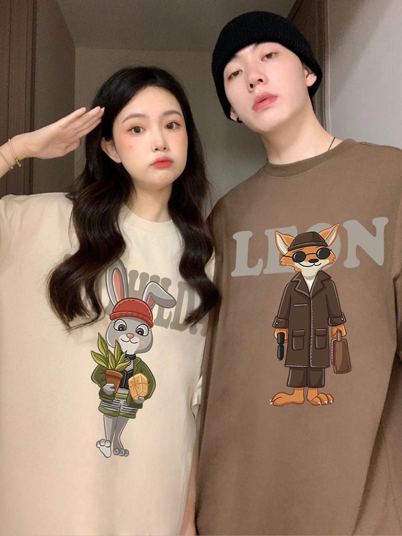 Special couple outfit summer short-sleeved t-shirt 2023 new trend brand clothes high-end sense different suit men