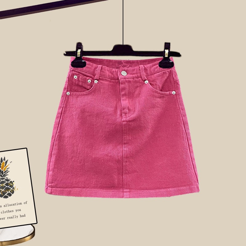 Summer small French unique sweet shirt denim skirt sweet and spicy foreign style suit two-piece women's clothing