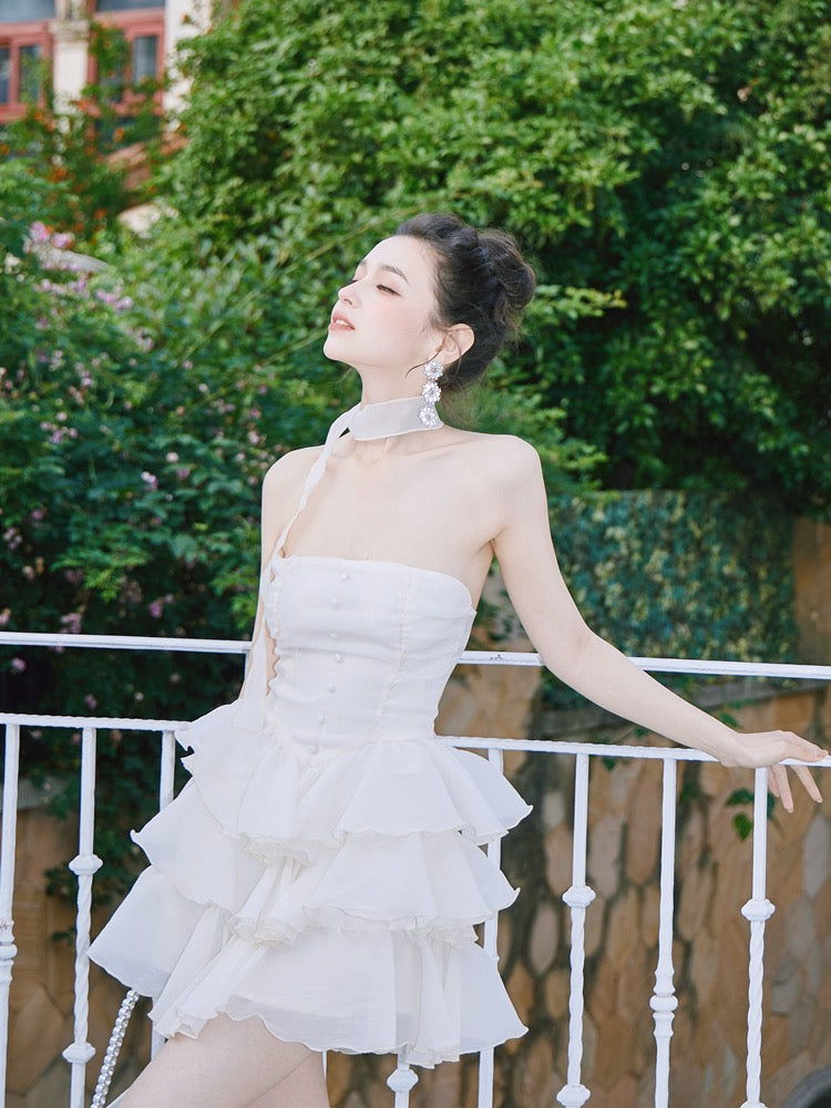 DOLLYTANG Duojia cream sweet girl tube top dress fluffy fluffy leaf ed Lee Nhi Boutique DOLLYTANG Duojia cream sweet girl tube top dress fluffy fluffy leaf ed Lee Nhi Boutique