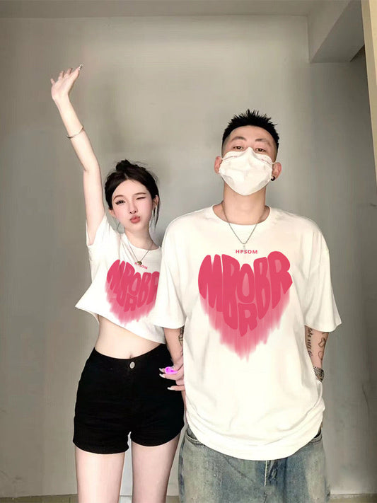 The same color couple clothes summer clothes Internet celebrity ins super hot trendy brand t-shirt high-end sense 2023 new trend short-sleeved half