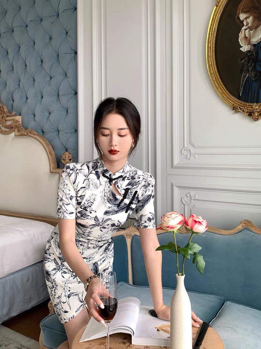 Luhe Clothing Retro National Style Improved Short Cheongsam Skirt Short Skirt New Chinese National Tide Color Dress Female 1261