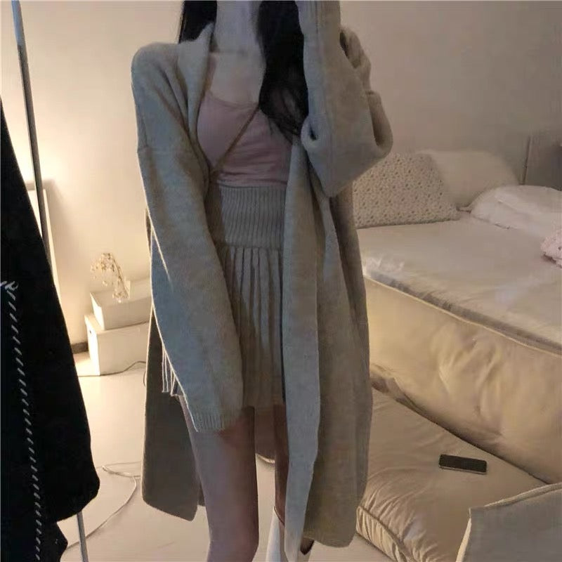 American gray hooded sweater women's autumn new embroidered loose mid-length BF style lazy long-sleeved coat top