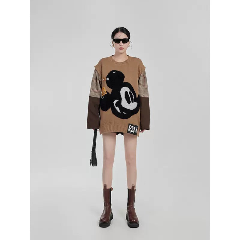 LLL LAB/early autumn design sweater women's 2022 new cartoon stitching sweater oversize lazy wind 1643
