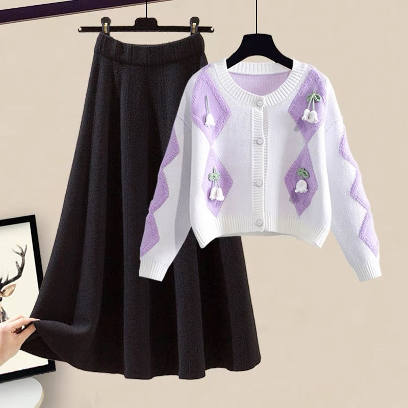Autumn new tea series wear a complete set of small fragrance knitted sweater skirt age-reducing suit women's autumn two-piece suit 1879