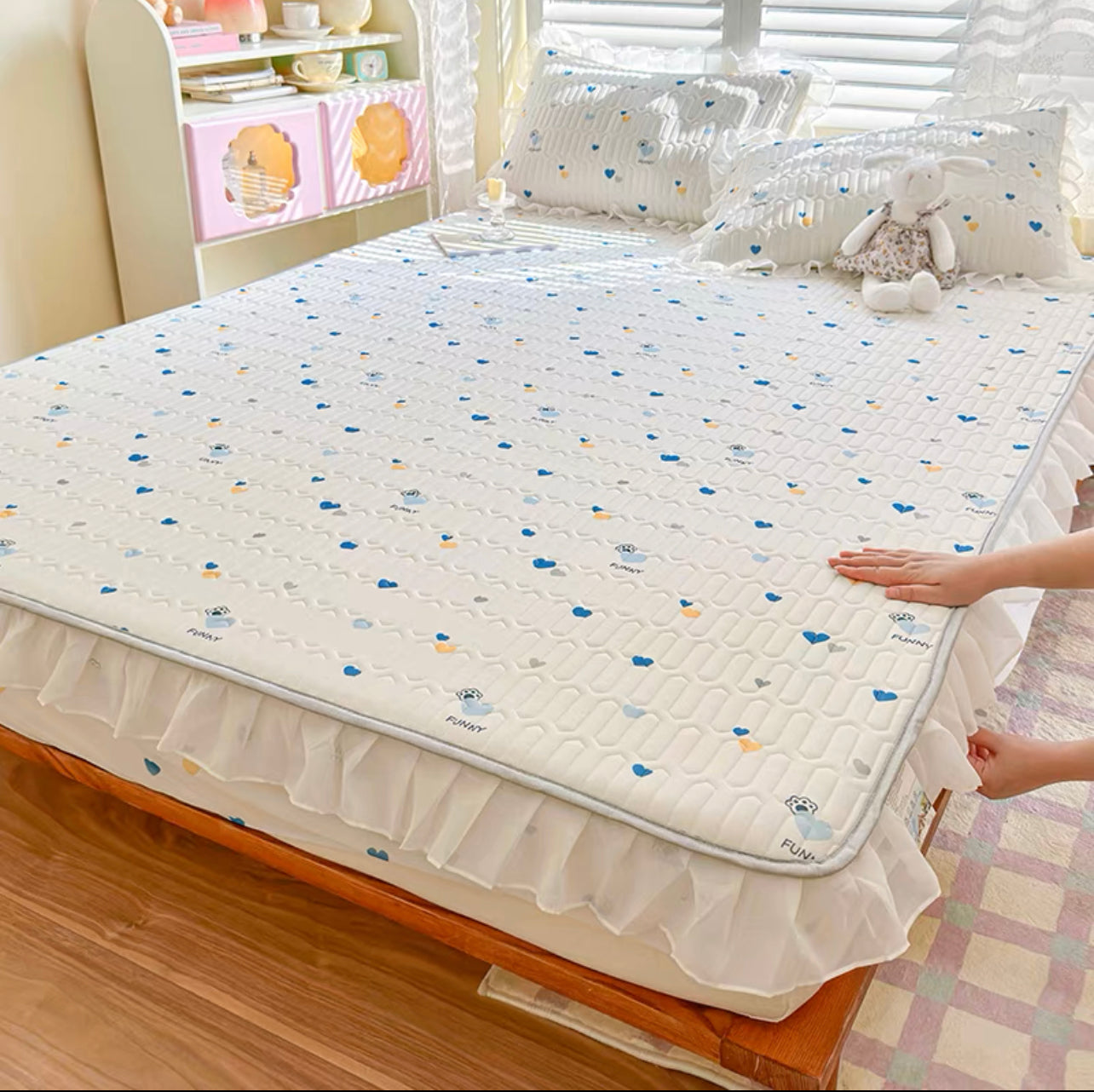 Summer Ice Silk Latex Mat Fitted Sheet Three-piece Set Girl Machine Washable Single Double Mattress Air Conditioning Soft Mat