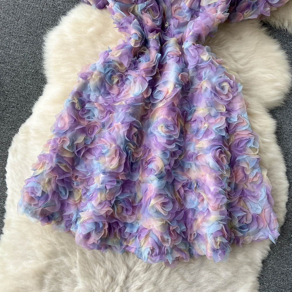 French niche platycodon first love super fairy forest can be sweet and salt floral dress small waist A-line skirt