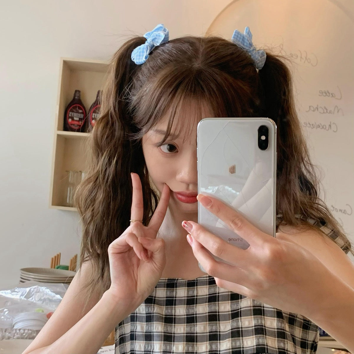 Pink blue wavy plaid bowknot hair clip hair rope sweet soft girl bangs clip pair clip hair clip side clip girls hair accessories