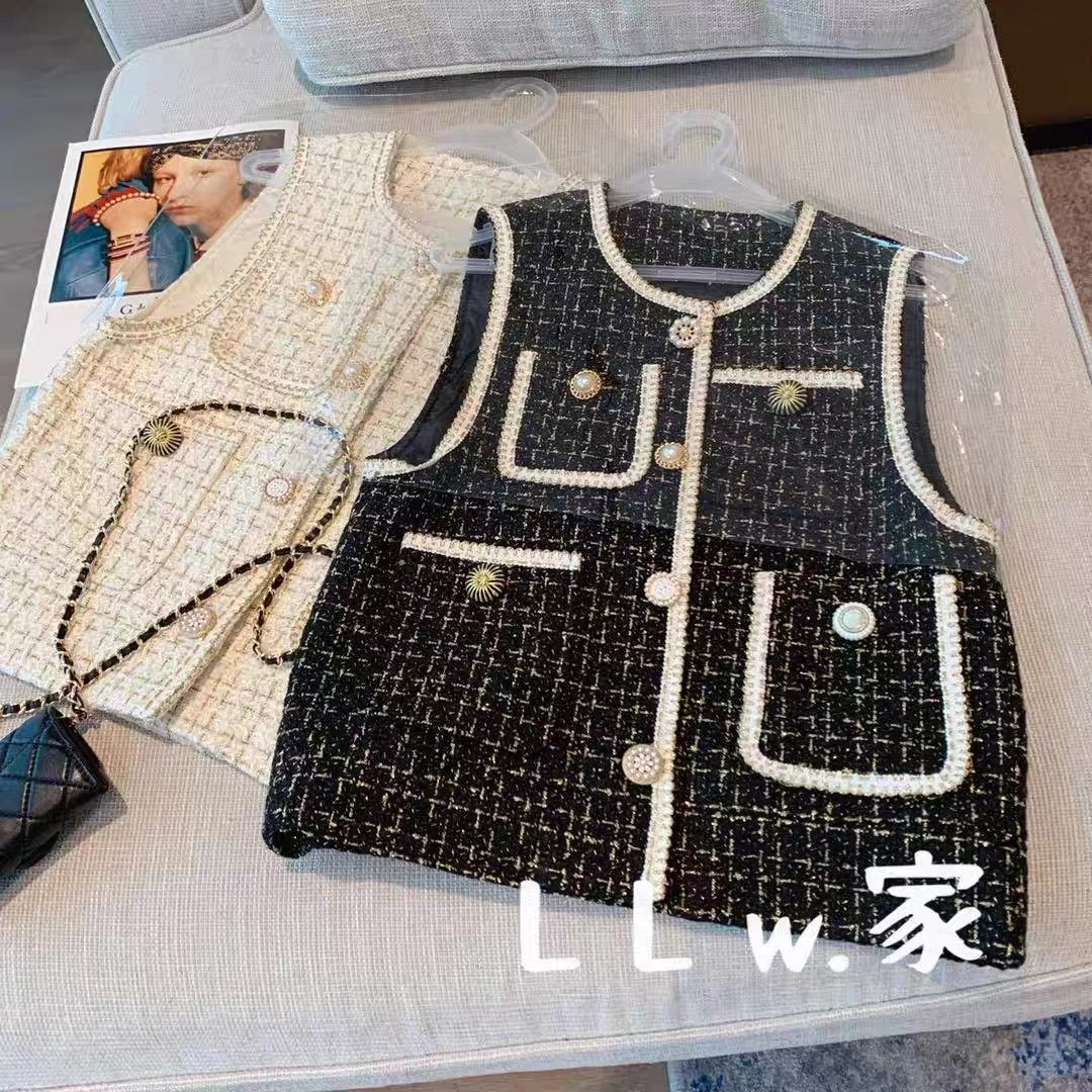 Xiaoxiangfeng vest women's vest vest tweed vest autumn and winter coat new style net red short thin top