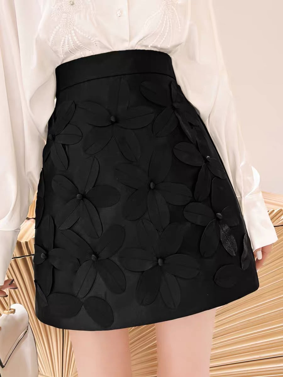 (Pre-Order) Three-dimensional flower skirt women's 2022 summer new style thin and high waist all-match a-line skirt design sense niche short skirt