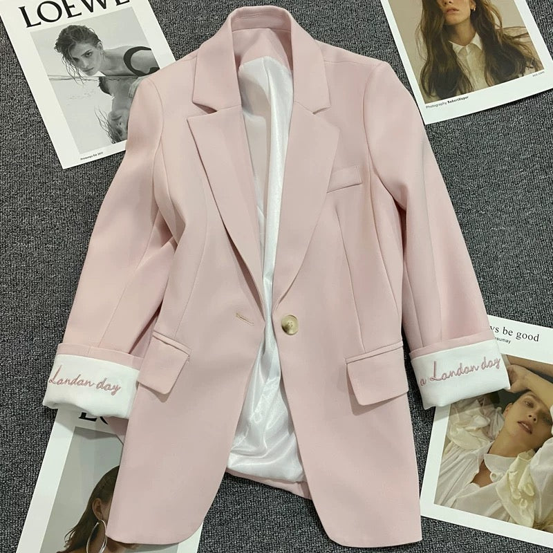 Light pink embroidered suit jacket women's 2022 spring and autumn new Korean version fashion one button small trend suit 1740