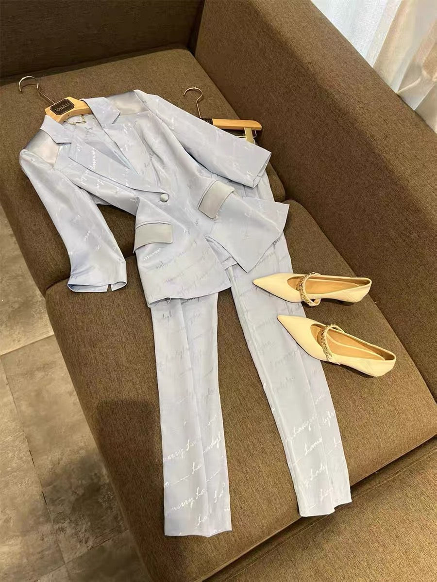 VANLU excellent commuter OL ~ pole-class style suit ~ letter printing stitching slim suit + straight pants summer 1724