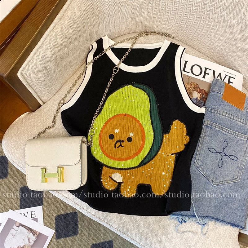 Embroidered pattern cute knitted vest 2023 summer new women's clothing slimming sweet spicy age-reducing close-fitting inner top
