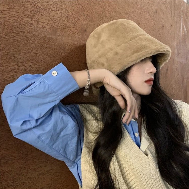 Trendy zebra pattern plush retro fisherman hat autumn and winter thickened warm hat female Korean version tide all-match pot hat
