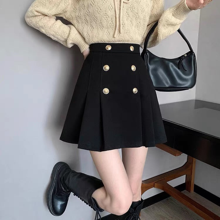 A-line skirt women's autumn and winter popular small tall waist thin woolen anti-light pleated short skirt this year