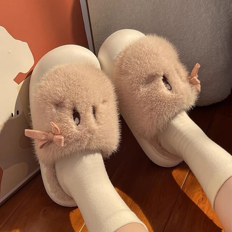 Cute cotton slippers women autumn and winter home indoor home soft bottom non-slip warm plush net red plush slippers men