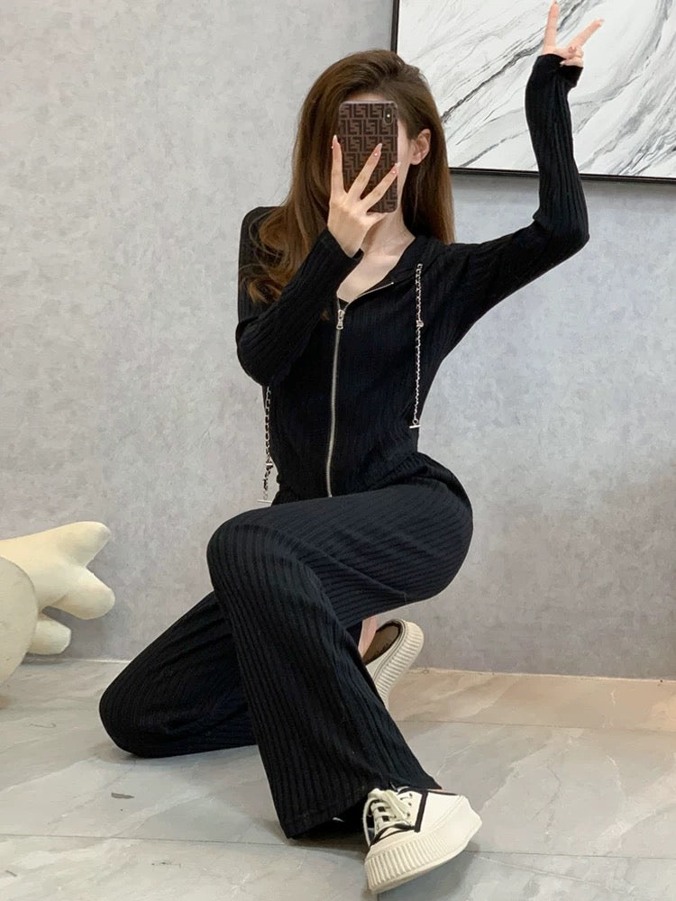 Wide leg pants sports and leisure suits women's autumn 2022 new style slimming fashion Western-style sweater two-piece trend