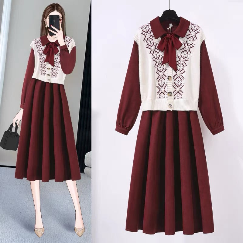 Corduroy dress 2022 early autumn new French high-end women's cold wind autumn and winter vest two-piece set