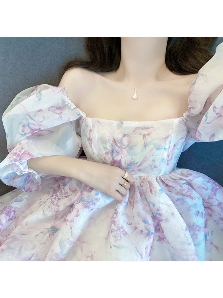 Floral dress women's summer high-end sense 2022 new temperament celebrity French sweet a-line fluffy princess dress 2037