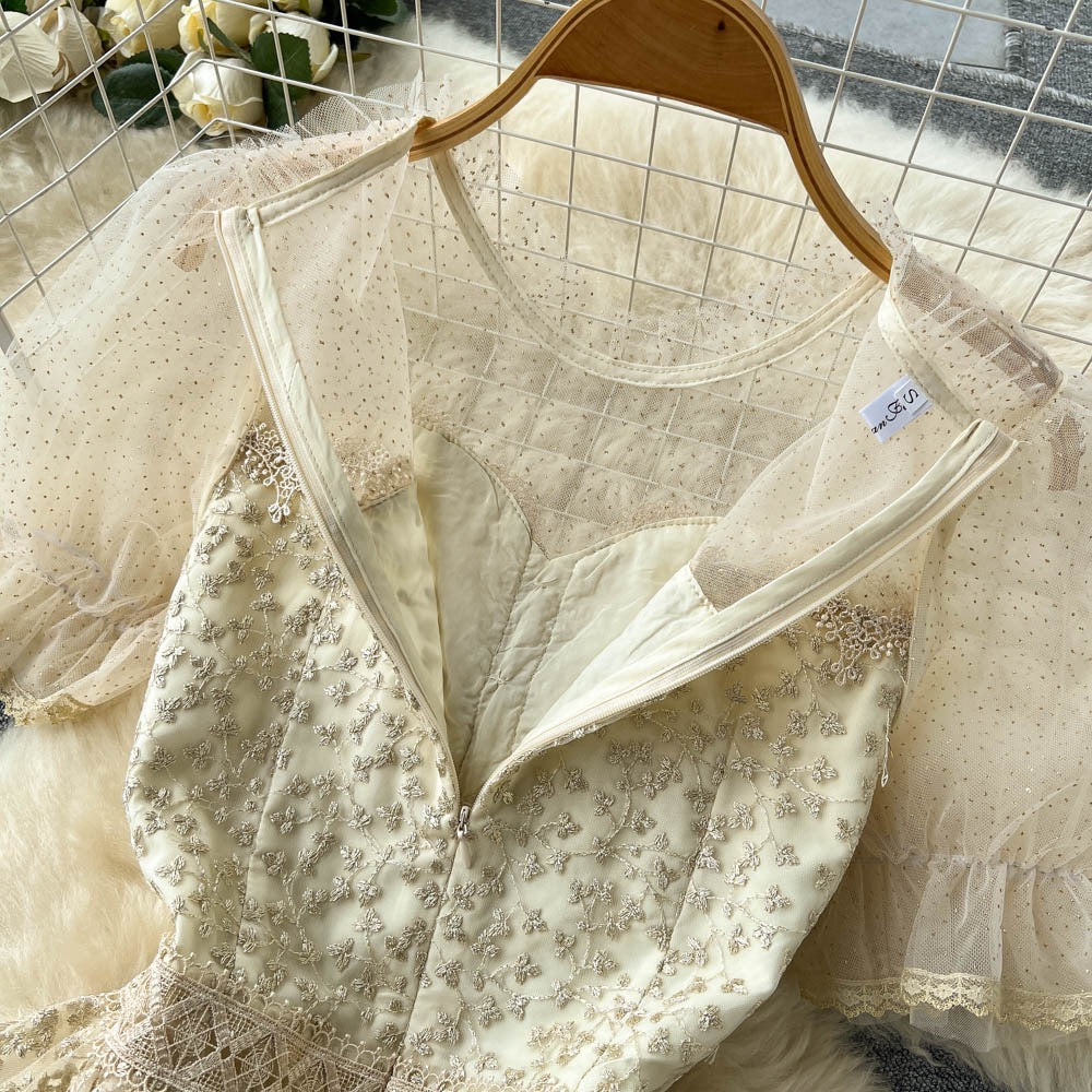 Princess style tea break French high-end sense dress female summer can be sweet and salt fairy mesh temperament cake skirt