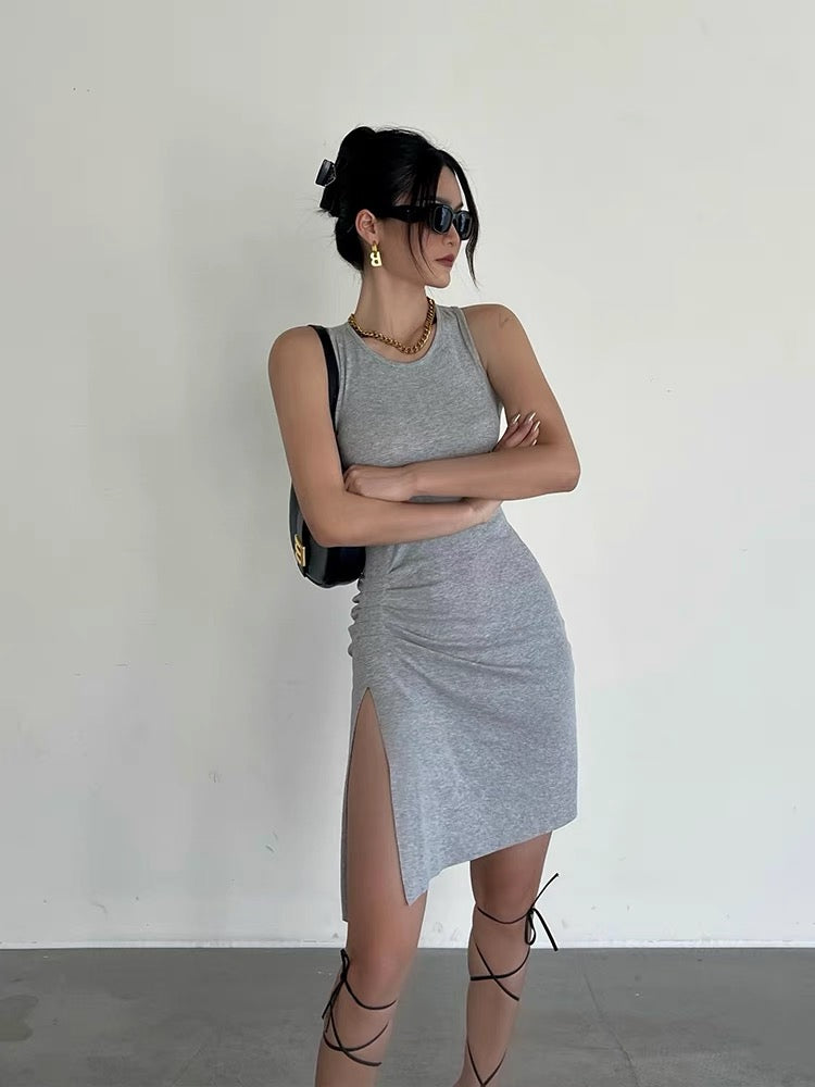 Jingye sexy sleeveless vest dress women's summer thin side slit high waist waist temperament short skirt