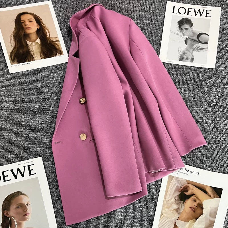 Purple-pink metal button suit jacket women's 2022 autumn new British style double-breasted suit trend 1733