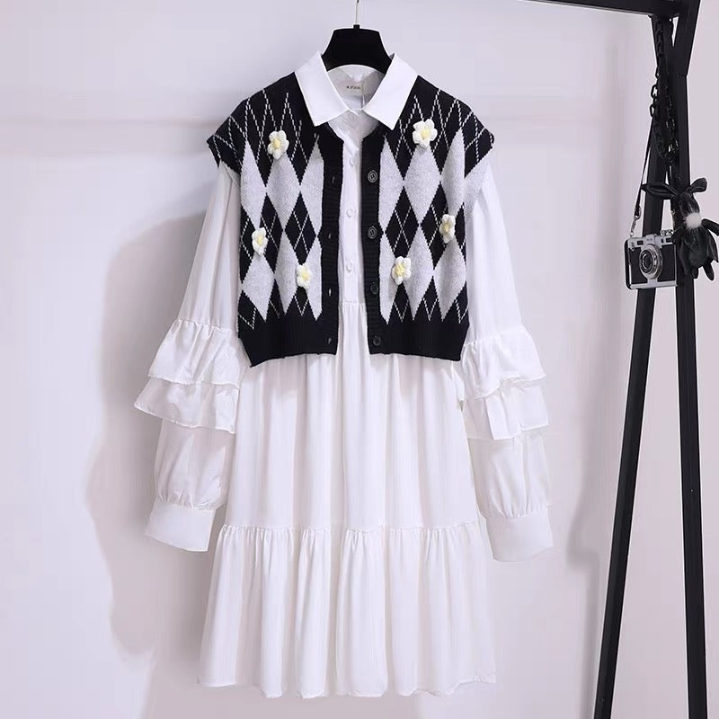 Vest shirt dress two-piece suit 2022 early autumn new women's early autumn chic unique skirt small