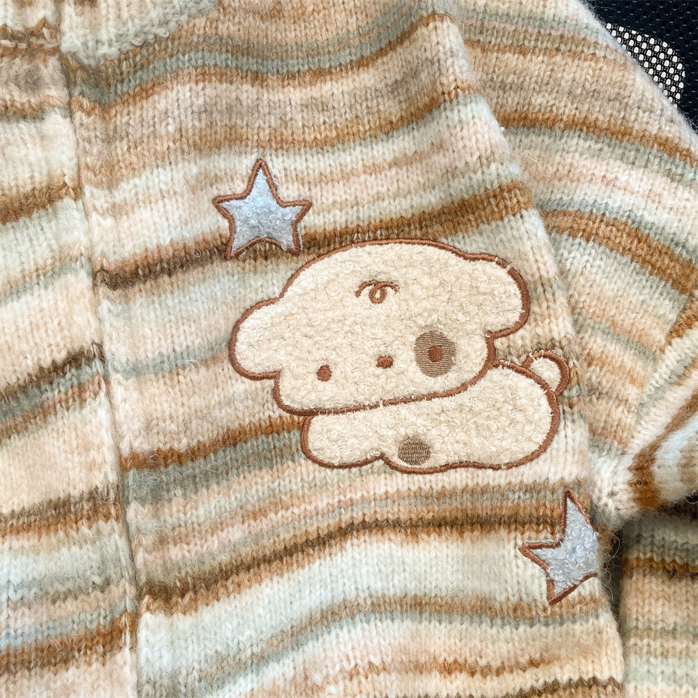 Japanese vintage ins lazy wind striped puppy sweater men and women vintage thickened high collar knitted coat cardigan