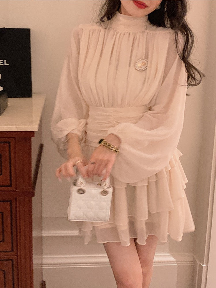 BETTER LS light luxury socialite women's high-end French dress niche design pleated cake skirt